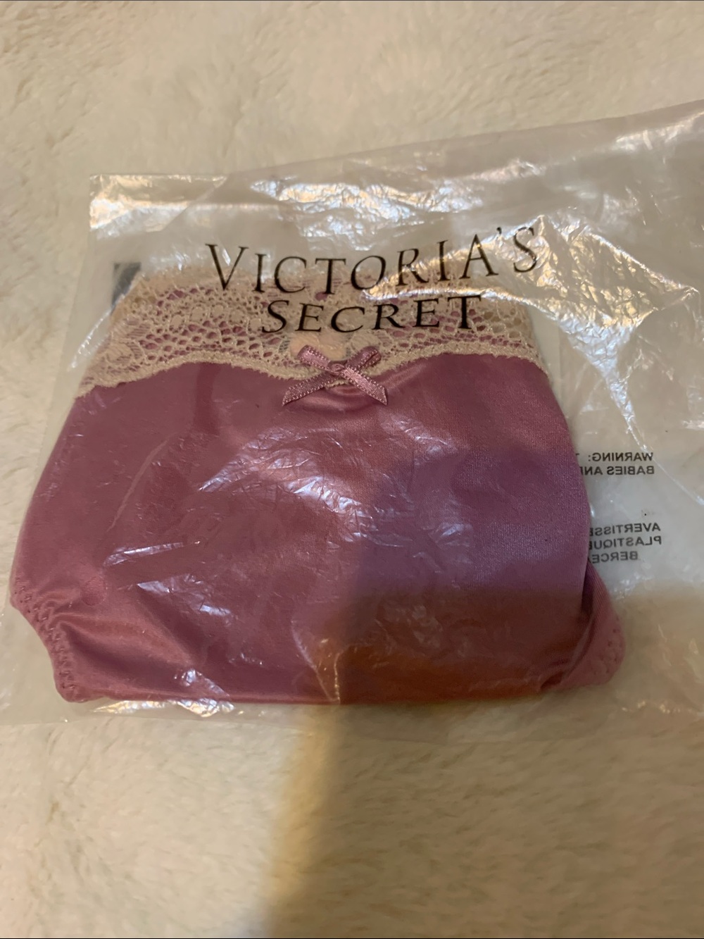 Victoria's Secret Rose Pink silk panty bikini with Cream Lace